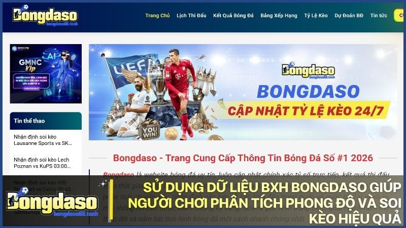Sử dụng dữ liệu BXH Bongdaso giúp người chơi phân tích phong độ và soi kèo hiệu quả